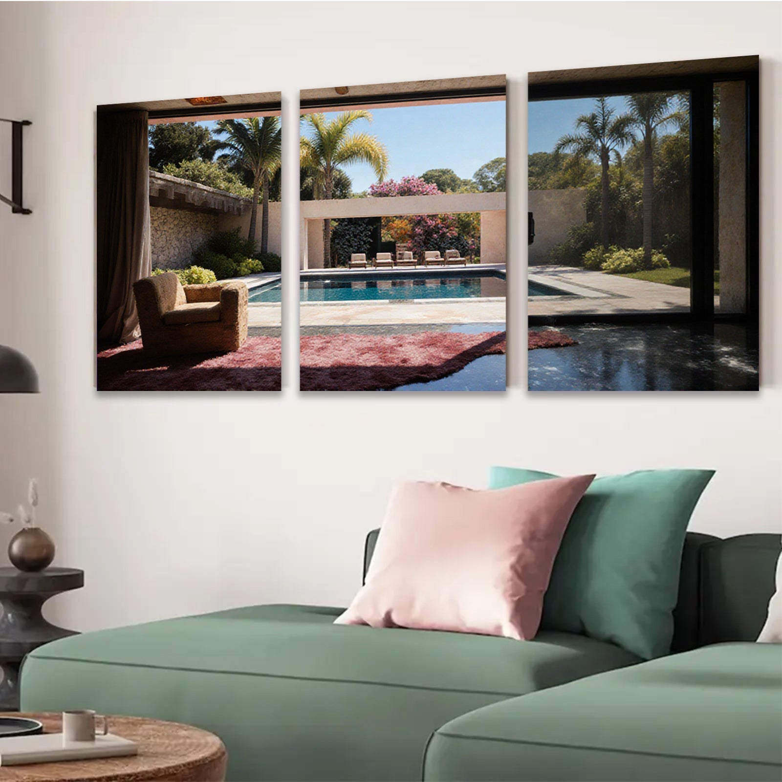 2D flat 1pc Palm Springs poolside view modern living room wall art for bedroom home decor farmhouse style gallery wrapped canvas prints