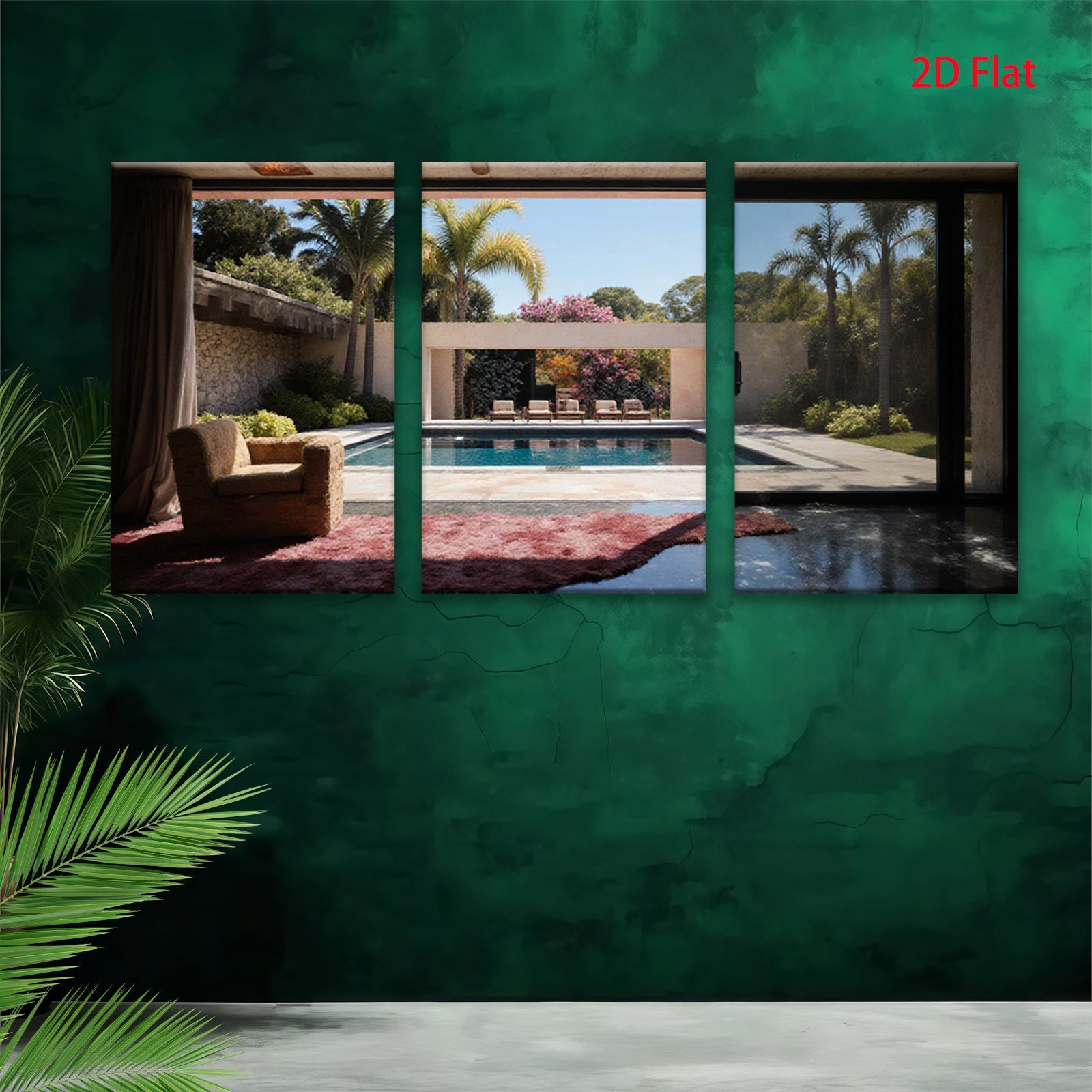 2D flat 1pc Palm Springs poolside view modern living room wall art for bedroom home decor farmhouse style gallery wrapped canvas prints