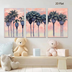 2D flat 1pc Palm Tree Sunset Coastal Beach Wall Art Living Room Bedroom Decor Modern Farmhouse Gallery Wrapped Canvas Prints Teal Blue