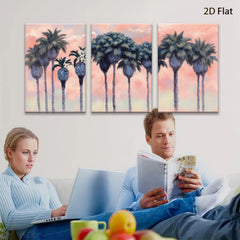 2D flat 1pc Palm Tree Sunset Coastal Beach Wall Art Living Room Bedroom Decor Modern Farmhouse Gallery Wrapped Canvas Prints Teal Blue