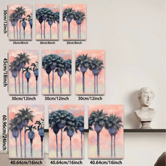 2D flat 1pc Palm Tree Sunset Coastal Beach Wall Art Living Room Bedroom Decor Modern Farmhouse Gallery Wrapped Canvas Prints Teal Blue