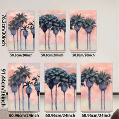 2D flat 1pc Palm Tree Sunset Coastal Beach Wall Art Living Room Bedroom Decor Modern Farmhouse Gallery Wrapped Canvas Prints Teal Blue