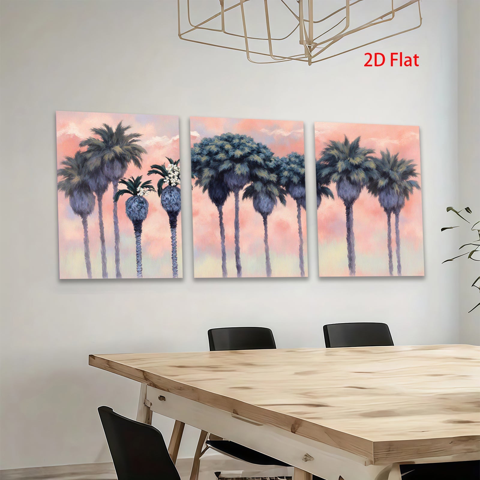 2D flat 1pc Palm Tree Sunset Coastal Beach Wall Art Living Room Bedroom Decor Modern Farmhouse Gallery Wrapped Canvas Prints Teal Blue