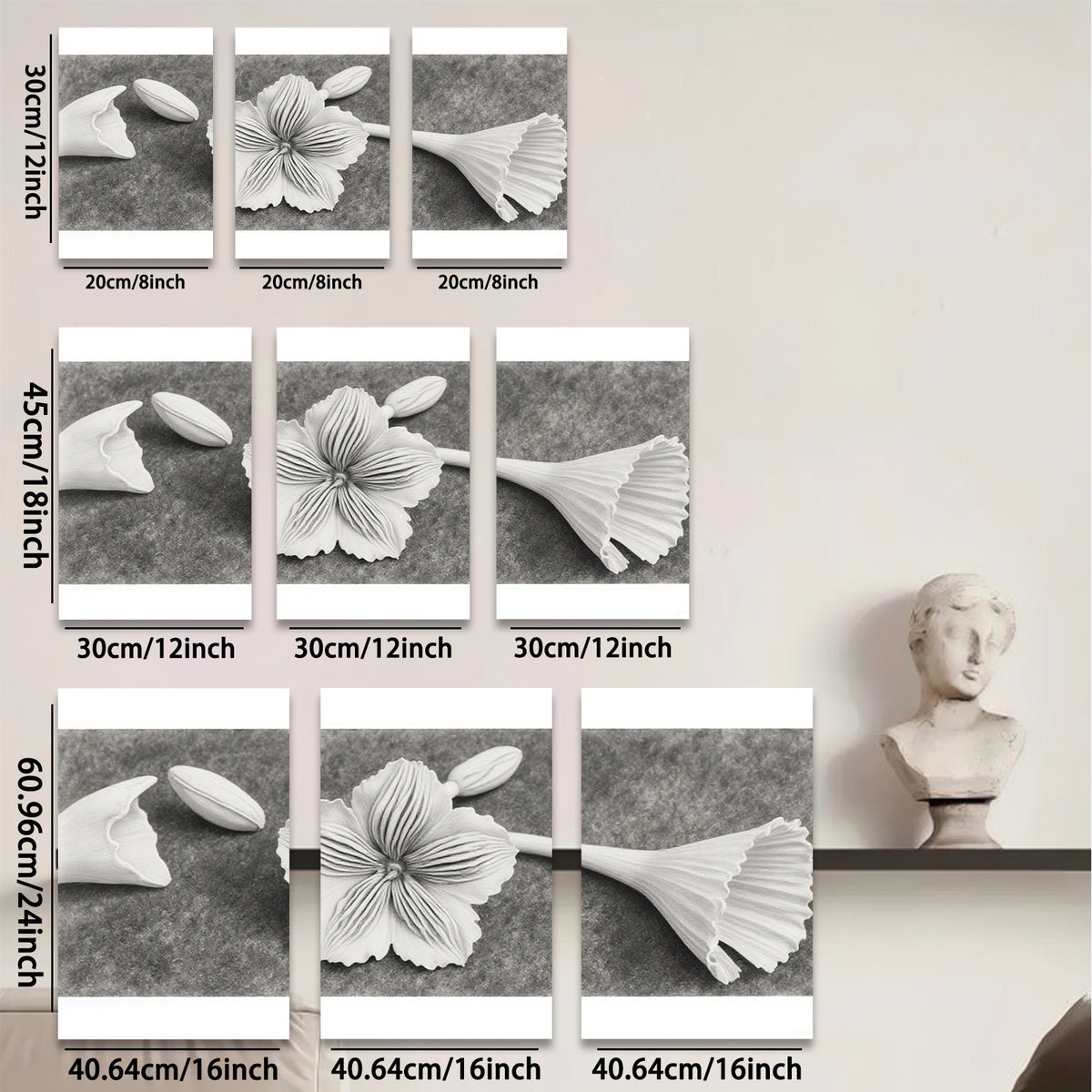 2D flat 1pc Paper Flower Bloom Botanical Wall Art Study Room Living Room Gallery Wrapped Canvas Modern Farmhouse Decor