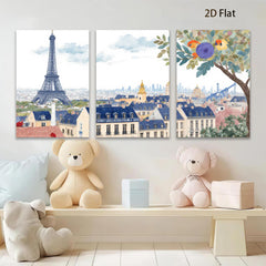 2D flat 1pc Paris Cityscape Wall Art Beautiful French Tower Scene Living Room Bedroom Decor Modern Farmhouse Style Canvas Prints for Home Gallery Wrapped