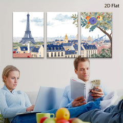 2D flat 1pc Paris Cityscape Wall Art Beautiful French Tower Scene Living Room Bedroom Decor Modern Farmhouse Style Canvas Prints for Home Gallery Wrapped