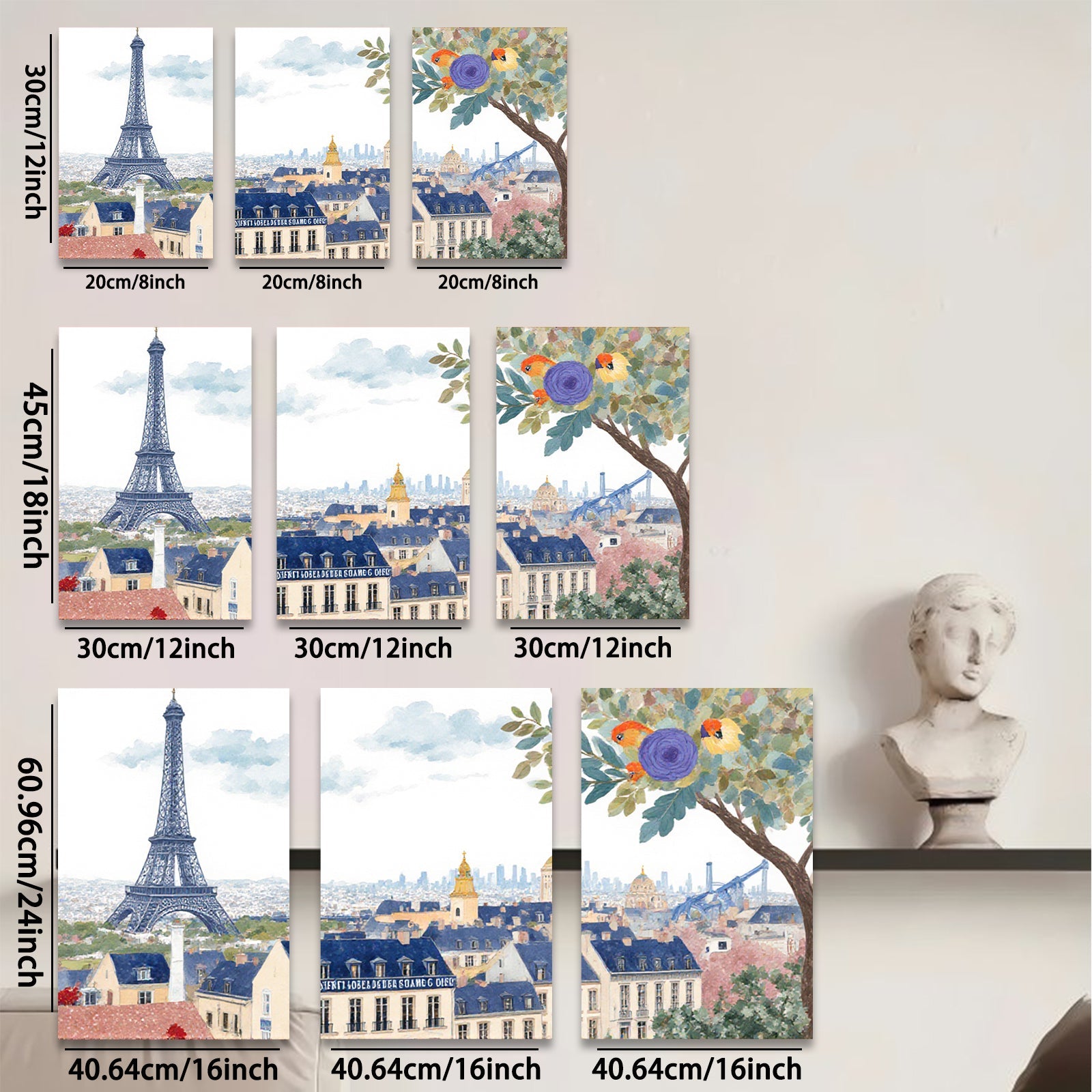 2D flat 1pc Paris Cityscape Wall Art Beautiful French Tower Scene Living Room Bedroom Decor Modern Farmhouse Style Canvas Prints for Home Gallery Wrapped
