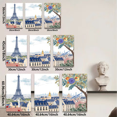 2D flat 1pc Paris Cityscape Wall Art Beautiful French Tower Scene Living Room Bedroom Decor Modern Farmhouse Style Canvas Prints for Home Gallery Wrapped