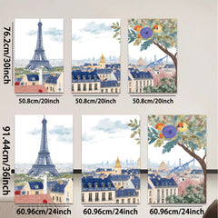 2D flat 1pc Paris Cityscape Wall Art Beautiful French Tower Scene Living Room Bedroom Decor Modern Farmhouse Style Canvas Prints for Home Gallery Wrapped