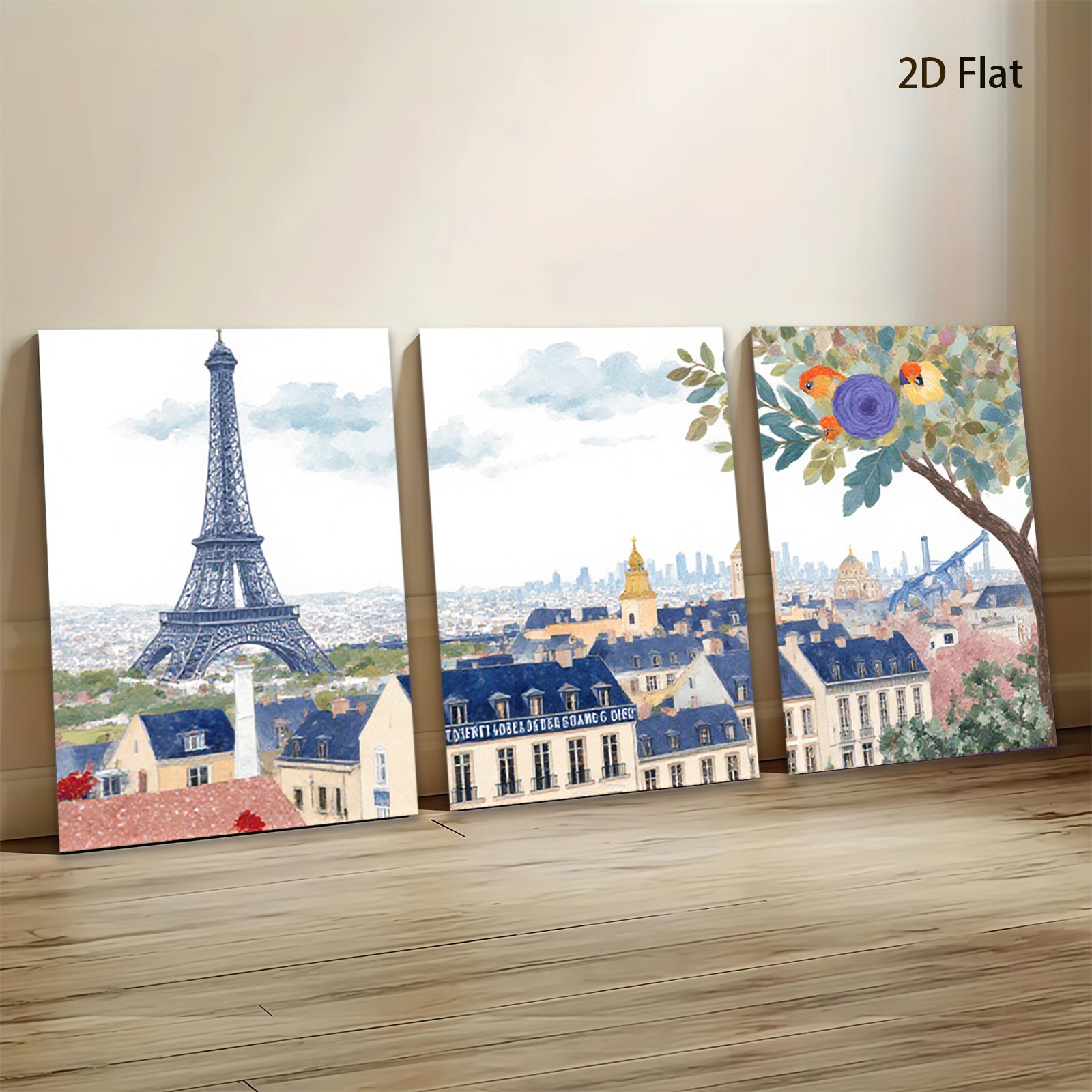 2D flat 1pc Paris Cityscape Wall Art Beautiful French Tower Scene Living Room Bedroom Decor Modern Farmhouse Style Canvas Prints for Home Gallery Wrapped