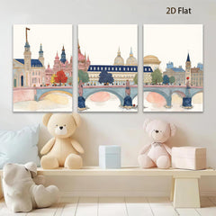 2D flat 1pc Paris Pont Neuf cityscape wall art for living room bedroom office modern farmhouse gallery wrapped canvas prints ready to hang botanical floral