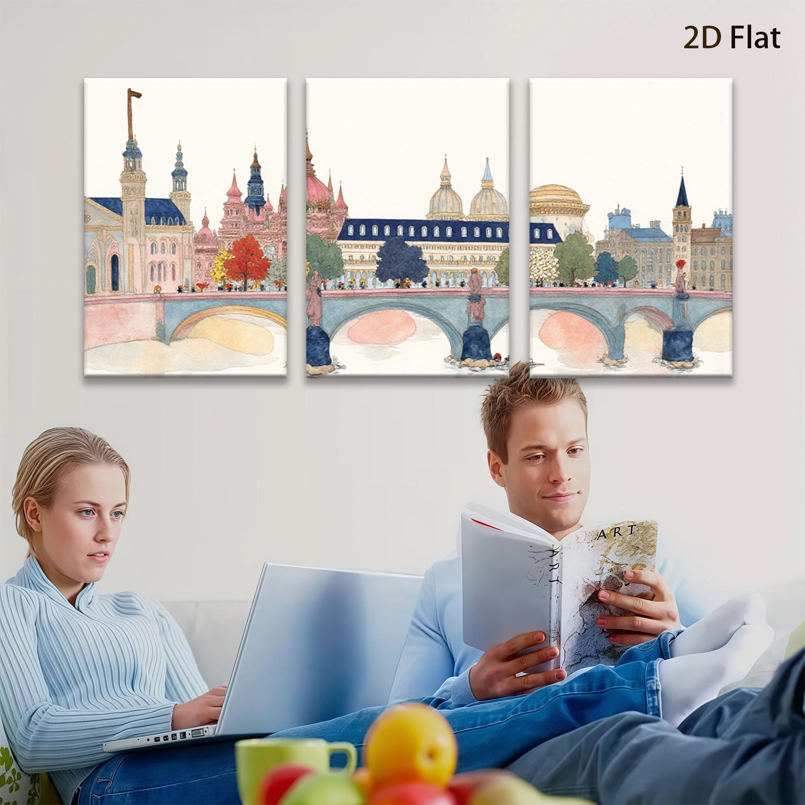 2D flat 1pc Paris Pont Neuf cityscape wall art for living room bedroom office modern farmhouse gallery wrapped canvas prints ready to hang botanical floral