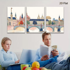 2D flat 1pc Paris Pont Neuf cityscape wall art for living room bedroom office modern farmhouse gallery wrapped canvas prints ready to hang botanical floral