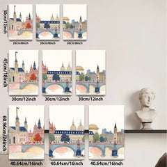 2D flat 1pc Paris Pont Neuf cityscape wall art for living room bedroom office modern farmhouse gallery wrapped canvas prints ready to hang botanical floral