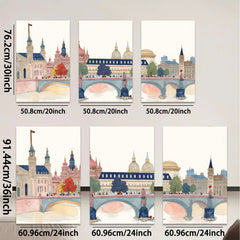 2D flat 1pc Paris Pont Neuf cityscape wall art for living room bedroom office modern farmhouse gallery wrapped canvas prints ready to hang botanical floral