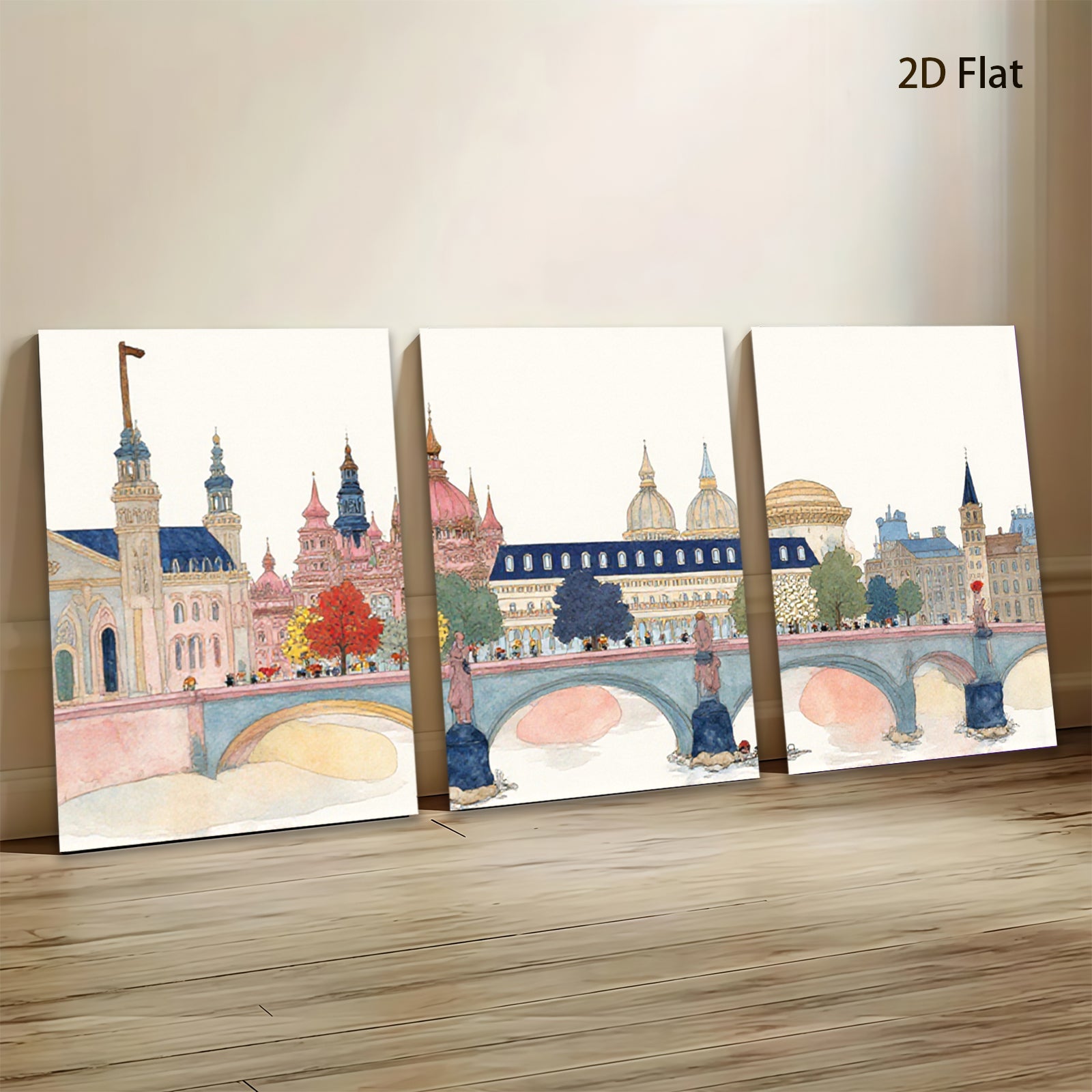 2D flat 1pc Paris Pont Neuf cityscape wall art for living room bedroom office modern farmhouse gallery wrapped canvas prints ready to hang botanical floral