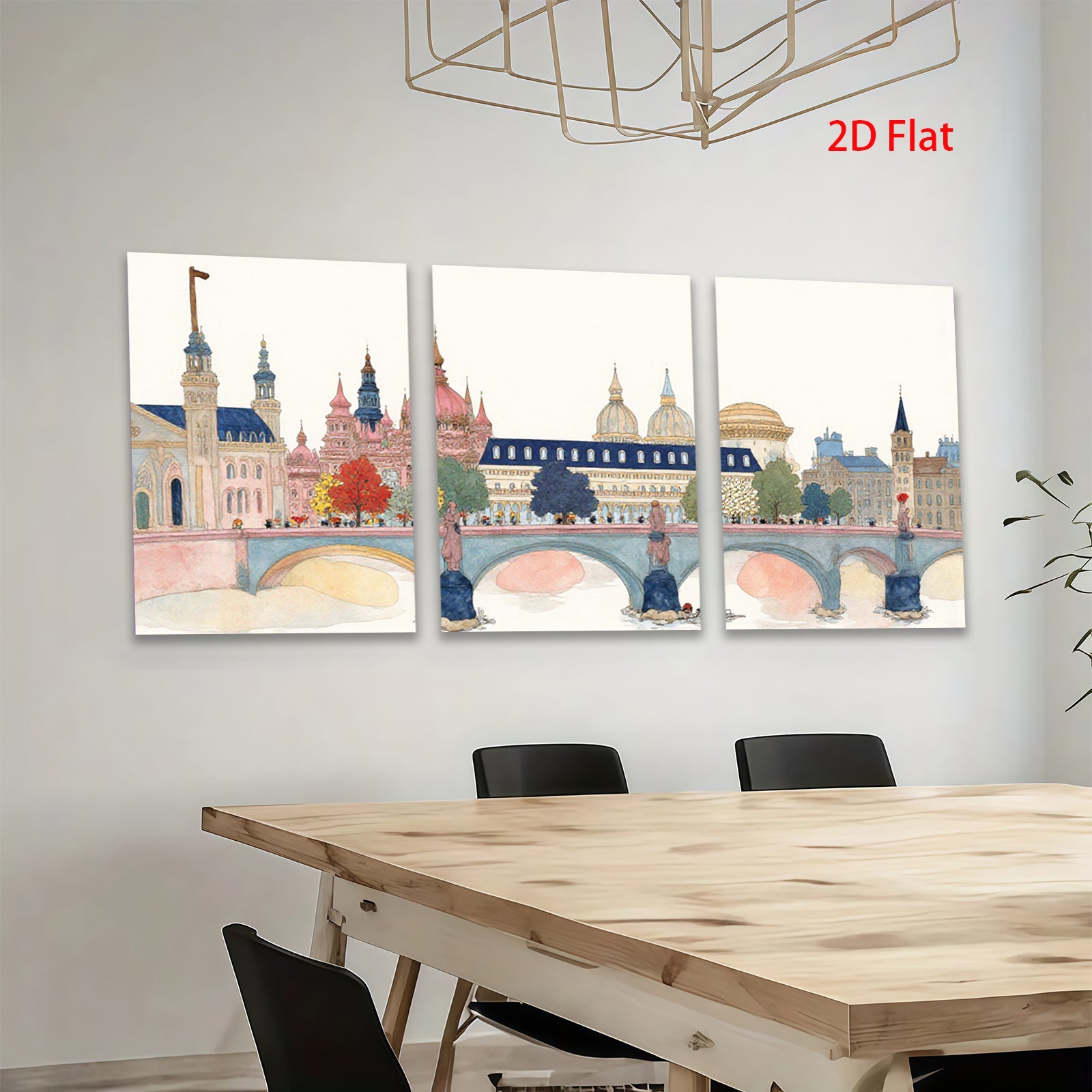 2D flat 1pc Paris Pont Neuf cityscape wall art for living room bedroom office modern farmhouse gallery wrapped canvas prints ready to hang botanical floral