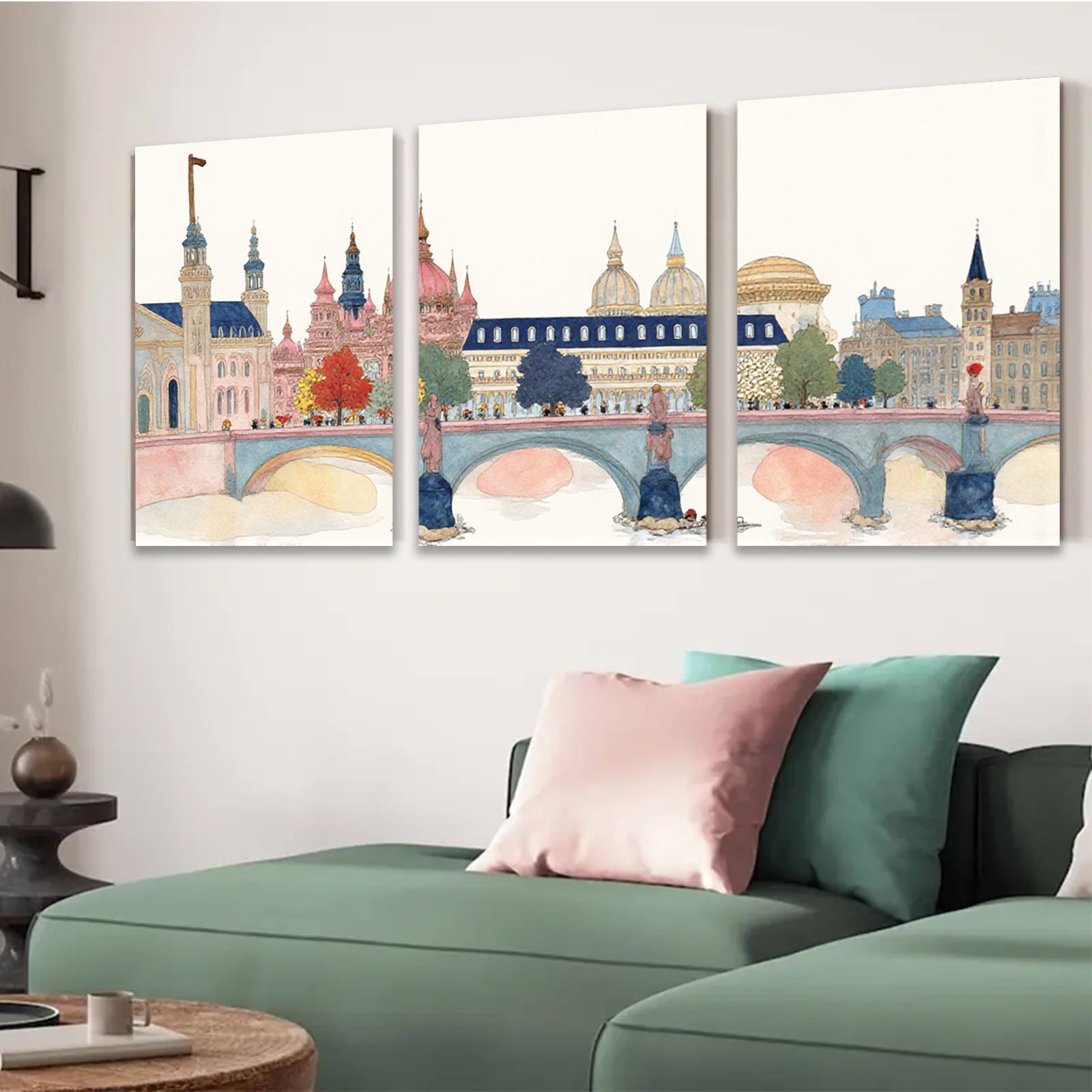 2D flat 1pc Paris Pont Neuf cityscape wall art for living room bedroom office modern farmhouse gallery wrapped canvas prints ready to hang botanical floral