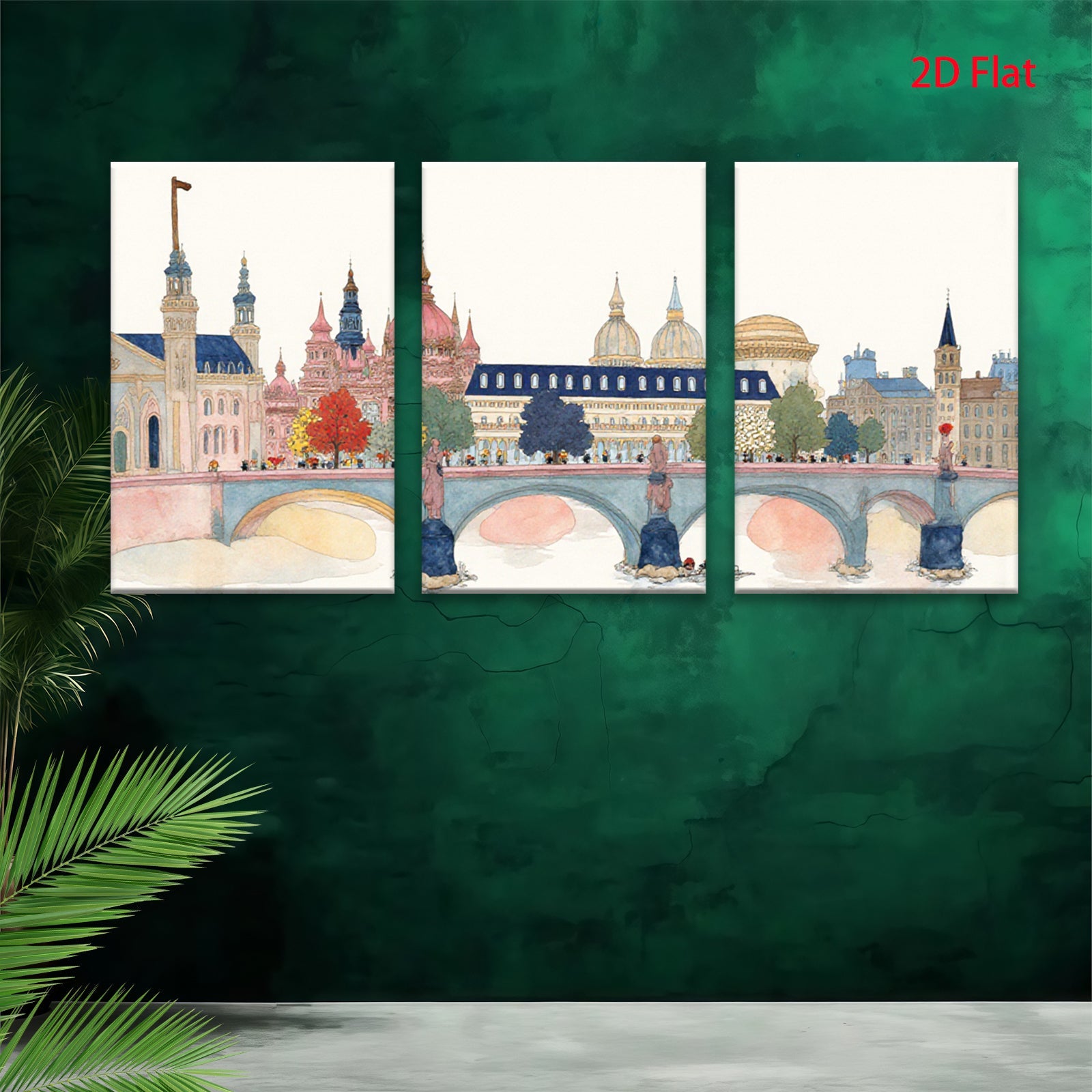2D flat 1pc Paris Pont Neuf cityscape wall art for living room bedroom office modern farmhouse gallery wrapped canvas prints ready to hang botanical floral