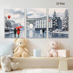 2D flat 1pc Paris Street Rainy Day Winter Scene Wall Art Canvas Prints for Living Room Bedroom Home Decor Modern Farmhouse Style Gallery Wrapped