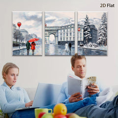 2D flat 1pc Paris Street Rainy Day Winter Scene Wall Art Canvas Prints for Living Room Bedroom Home Decor Modern Farmhouse Style Gallery Wrapped