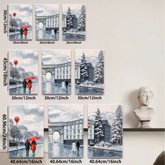 2D flat 1pc Paris Street Rainy Day Winter Scene Wall Art Canvas Prints for Living Room Bedroom Home Decor Modern Farmhouse Style Gallery Wrapped