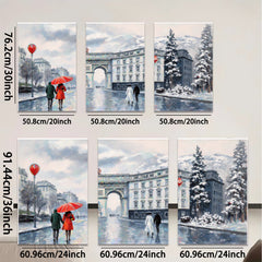 2D flat 1pc Paris Street Rainy Day Winter Scene Wall Art Canvas Prints for Living Room Bedroom Home Decor Modern Farmhouse Style Gallery Wrapped