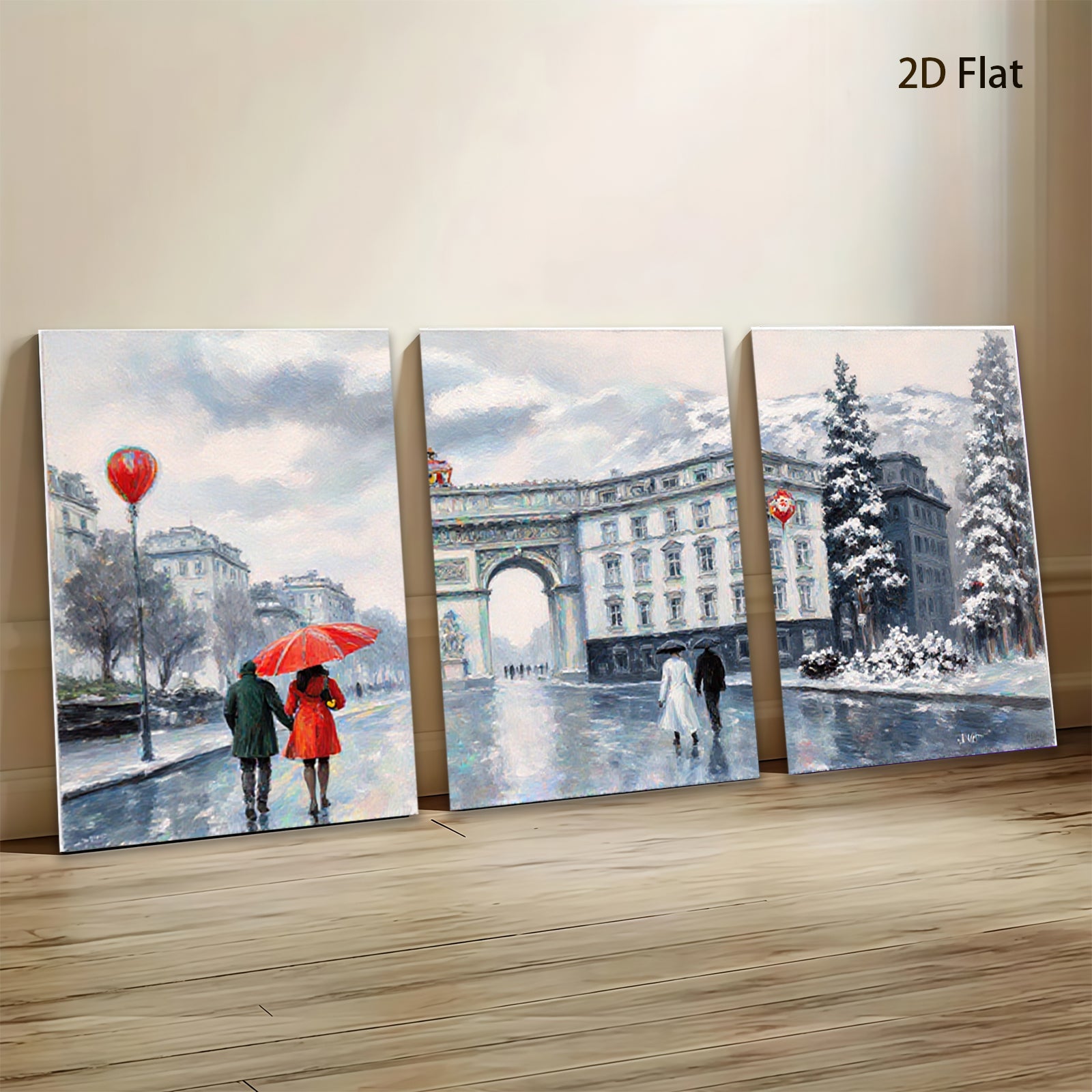2D flat 1pc Paris Street Rainy Day Winter Scene Wall Art Canvas Prints for Living Room Bedroom Home Decor Modern Farmhouse Style Gallery Wrapped