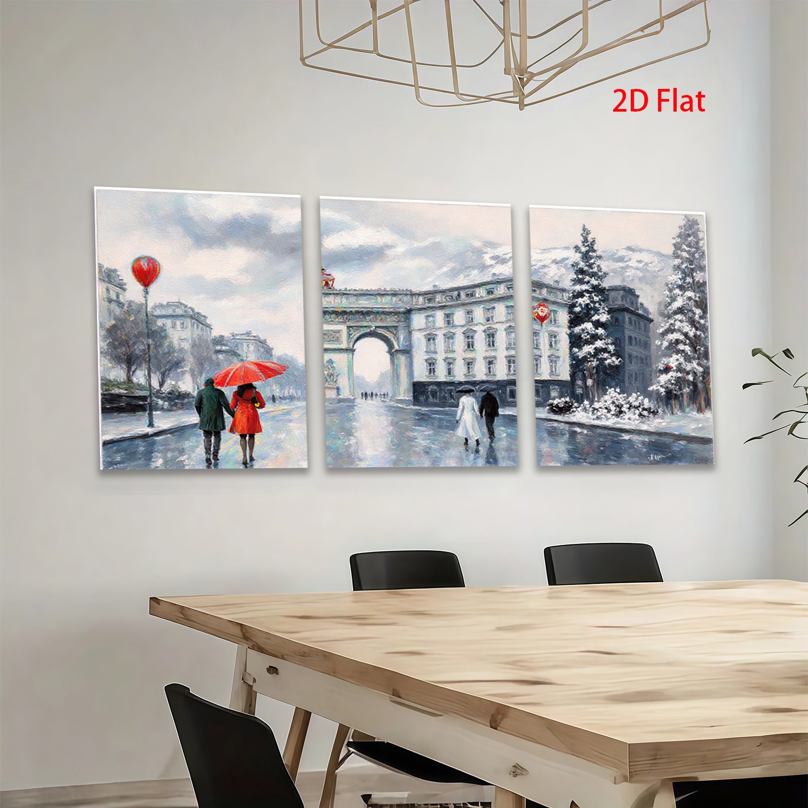 2D flat 1pc Paris Street Rainy Day Winter Scene Wall Art Canvas Prints for Living Room Bedroom Home Decor Modern Farmhouse Style Gallery Wrapped