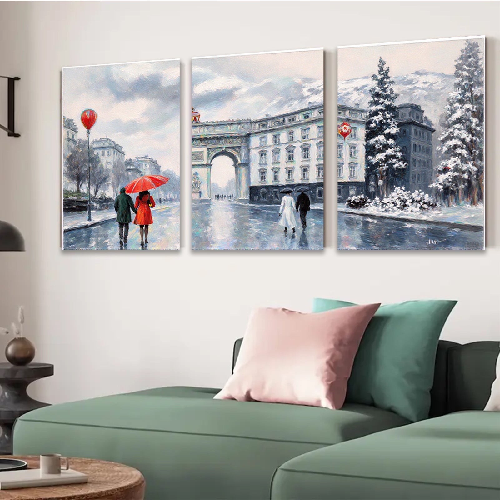 2D flat 1pc Paris Street Rainy Day Winter Scene Wall Art Canvas Prints for Living Room Bedroom Home Decor Modern Farmhouse Style Gallery Wrapped