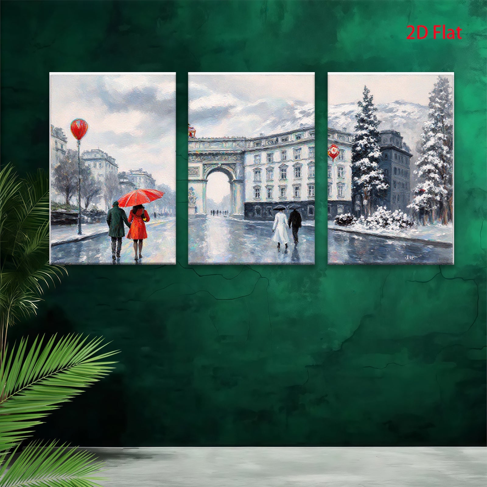 2D flat 1pc Paris Street Rainy Day Winter Scene Wall Art Canvas Prints for Living Room Bedroom Home Decor Modern Farmhouse Style Gallery Wrapped