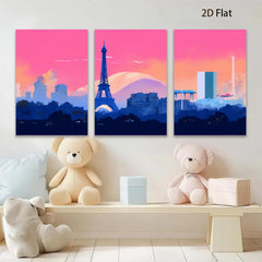2D flat 1pc Paris skyline modern city art wall decor for living room bedroom office canvas prints farmhouse style inspirational artwork statement piece gallery wrapped