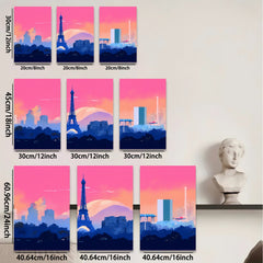 2D flat 1pc Paris skyline modern city art wall decor for living room bedroom office canvas prints farmhouse style inspirational artwork statement piece gallery wrapped
