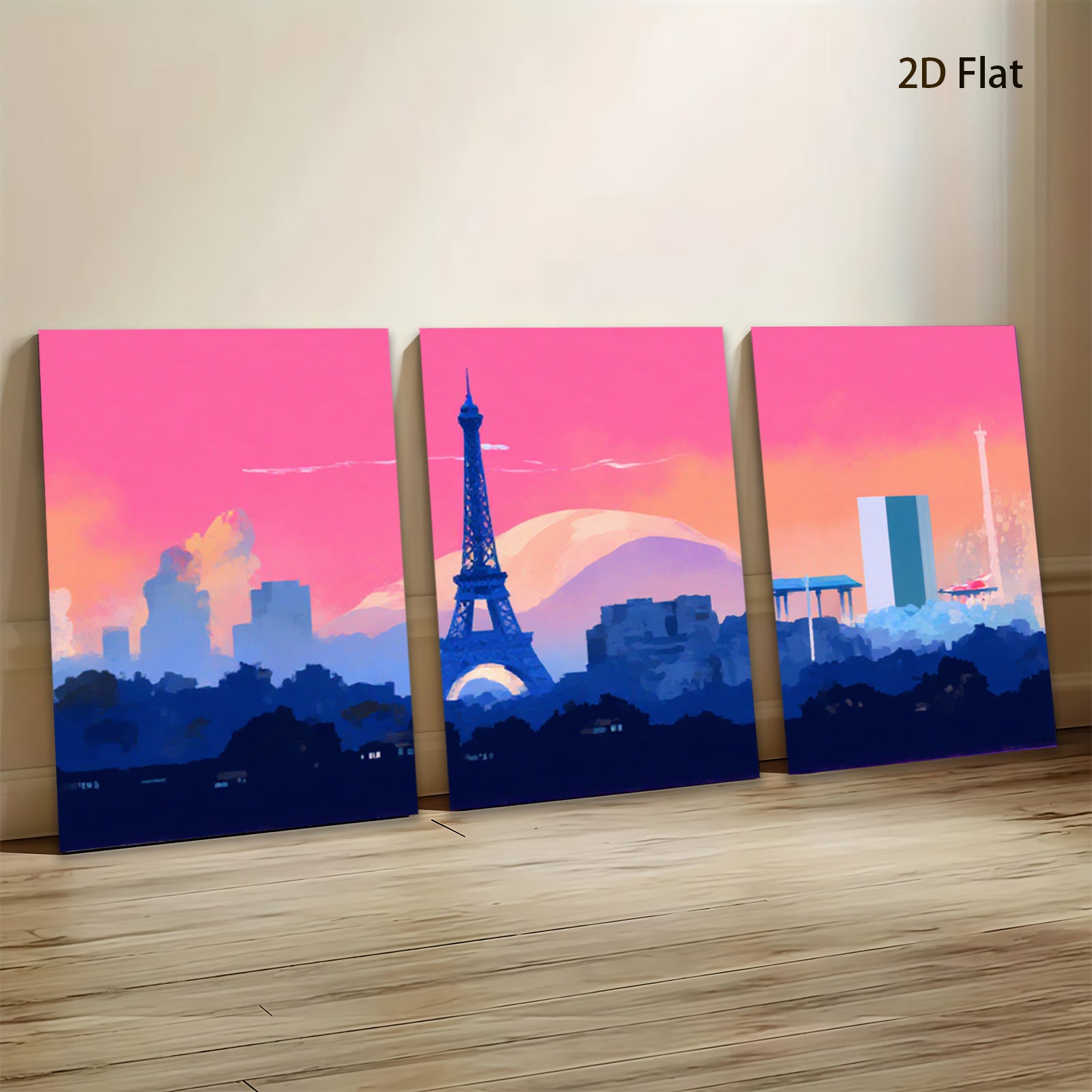 2D flat 1pc Paris skyline modern city art wall decor for living room bedroom office canvas prints farmhouse style inspirational artwork statement piece gallery wrapped