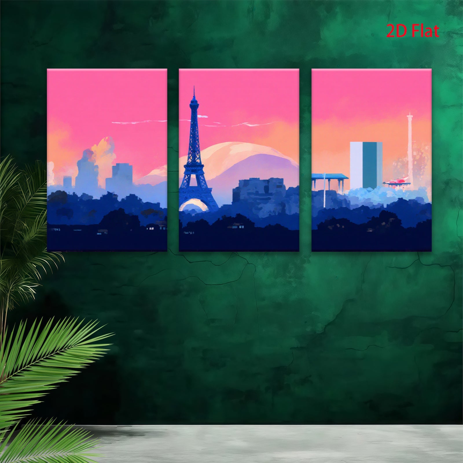 2D flat 1pc Paris skyline modern city art wall decor for living room bedroom office canvas prints farmhouse style inspirational artwork statement piece gallery wrapped