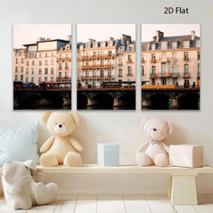 2D flat 1pc Parisian Bridge Scene Historic European Cityscape Wall Art Living Room Bedroom Decor Modern Farmhouse Aesthetic Gallery Wrapped Canvas Print Ready to Hang