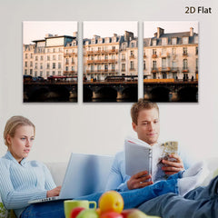 2D flat 1pc Parisian Bridge Scene Historic European Cityscape Wall Art Living Room Bedroom Decor Modern Farmhouse Aesthetic Gallery Wrapped Canvas Print Ready to Hang