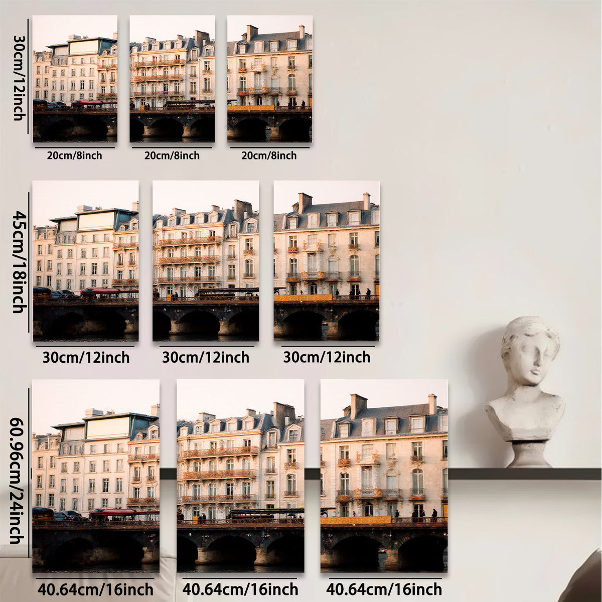 2D flat 1pc Parisian Bridge Scene Historic European Cityscape Wall Art Living Room Bedroom Decor Modern Farmhouse Aesthetic Gallery Wrapped Canvas Print Ready to Hang