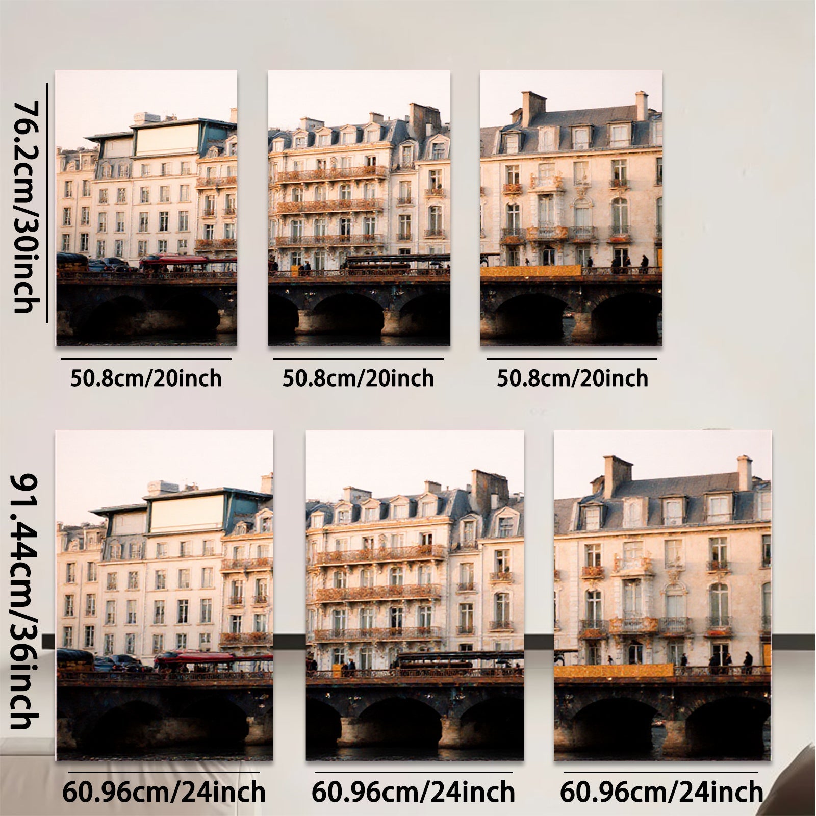 2D flat 1pc Parisian Bridge Scene Historic European Cityscape Wall Art Living Room Bedroom Decor Modern Farmhouse Aesthetic Gallery Wrapped Canvas Print Ready to Hang