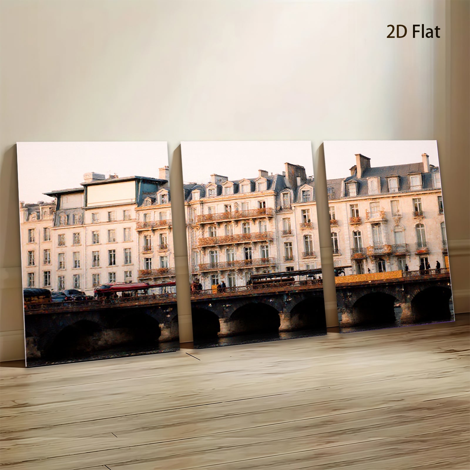 2D flat 1pc Parisian Bridge Scene Historic European Cityscape Wall Art Living Room Bedroom Decor Modern Farmhouse Aesthetic Gallery Wrapped Canvas Print Ready to Hang