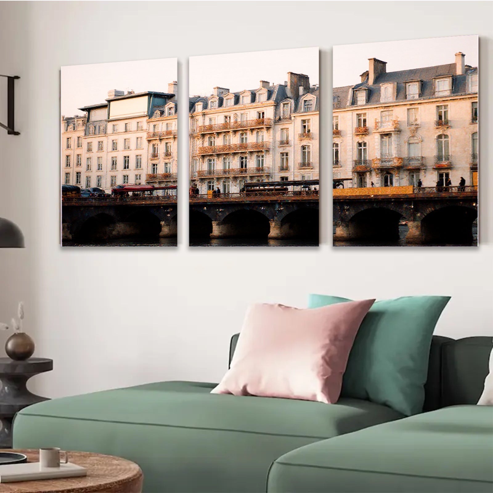 2D flat 1pc Parisian Bridge Scene Historic European Cityscape Wall Art Living Room Bedroom Decor Modern Farmhouse Aesthetic Gallery Wrapped Canvas Print Ready to Hang
