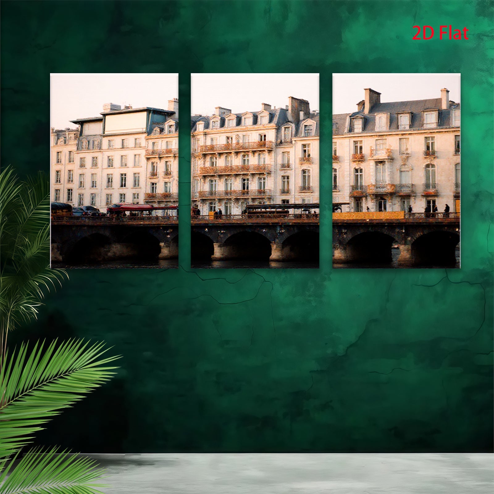 2D flat 1pc Parisian Bridge Scene Historic European Cityscape Wall Art Living Room Bedroom Decor Modern Farmhouse Aesthetic Gallery Wrapped Canvas Print Ready to Hang