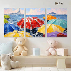 2D flat 1pc Parisian Rain Umbrellas Vibrant Cityscape Wall Art Living Room Bedroom Home Decor Modern Farmhouse Style Canvas Prints Ready to Hang