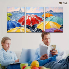 2D flat 1pc Parisian Rain Umbrellas Vibrant Cityscape Wall Art Living Room Bedroom Home Decor Modern Farmhouse Style Canvas Prints Ready to Hang