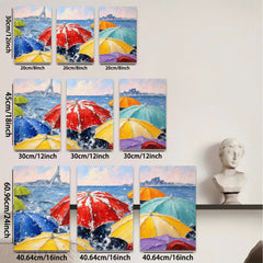 2D flat 1pc Parisian Rain Umbrellas Vibrant Cityscape Wall Art Living Room Bedroom Home Decor Modern Farmhouse Style Canvas Prints Ready to Hang