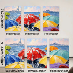 2D flat 1pc Parisian Rain Umbrellas Vibrant Cityscape Wall Art Living Room Bedroom Home Decor Modern Farmhouse Style Canvas Prints Ready to Hang