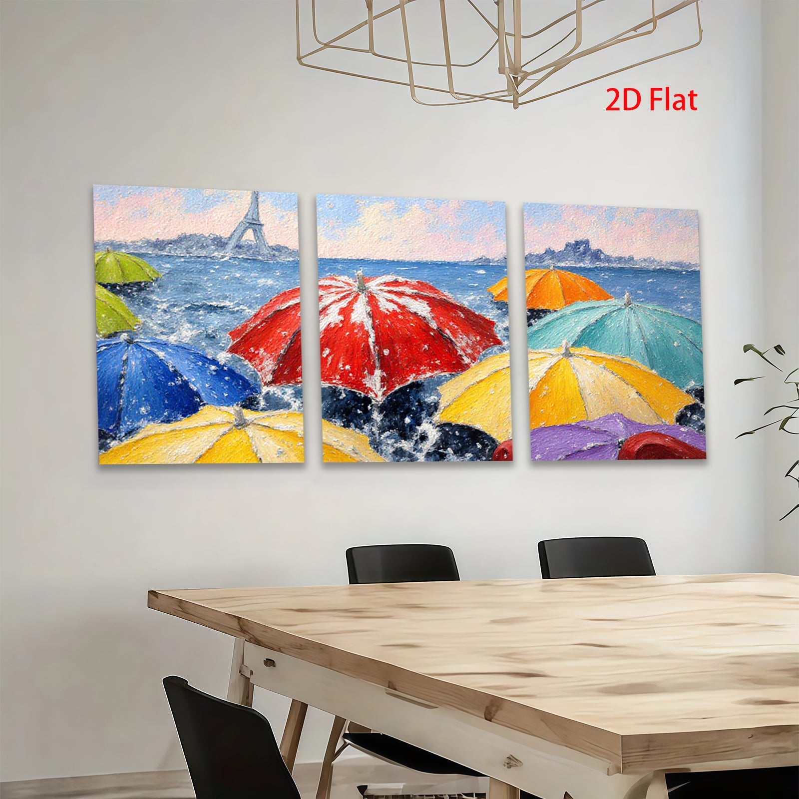 2D flat 1pc Parisian Rain Umbrellas Vibrant Cityscape Wall Art Living Room Bedroom Home Decor Modern Farmhouse Style Canvas Prints Ready to Hang