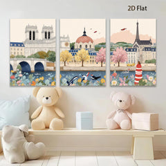 2D flat 1pc Parisian Riverbank Blooms Vivid Cityscape Wall Art Living Room Bedroom Decor Farmhouse Style Modern Gallery Wrapped Canvas Prints