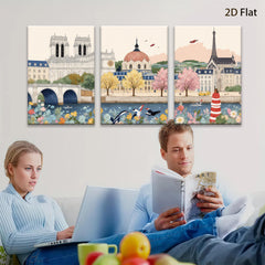2D flat 1pc Parisian Riverbank Blooms Vivid Cityscape Wall Art Living Room Bedroom Decor Farmhouse Style Modern Gallery Wrapped Canvas Prints