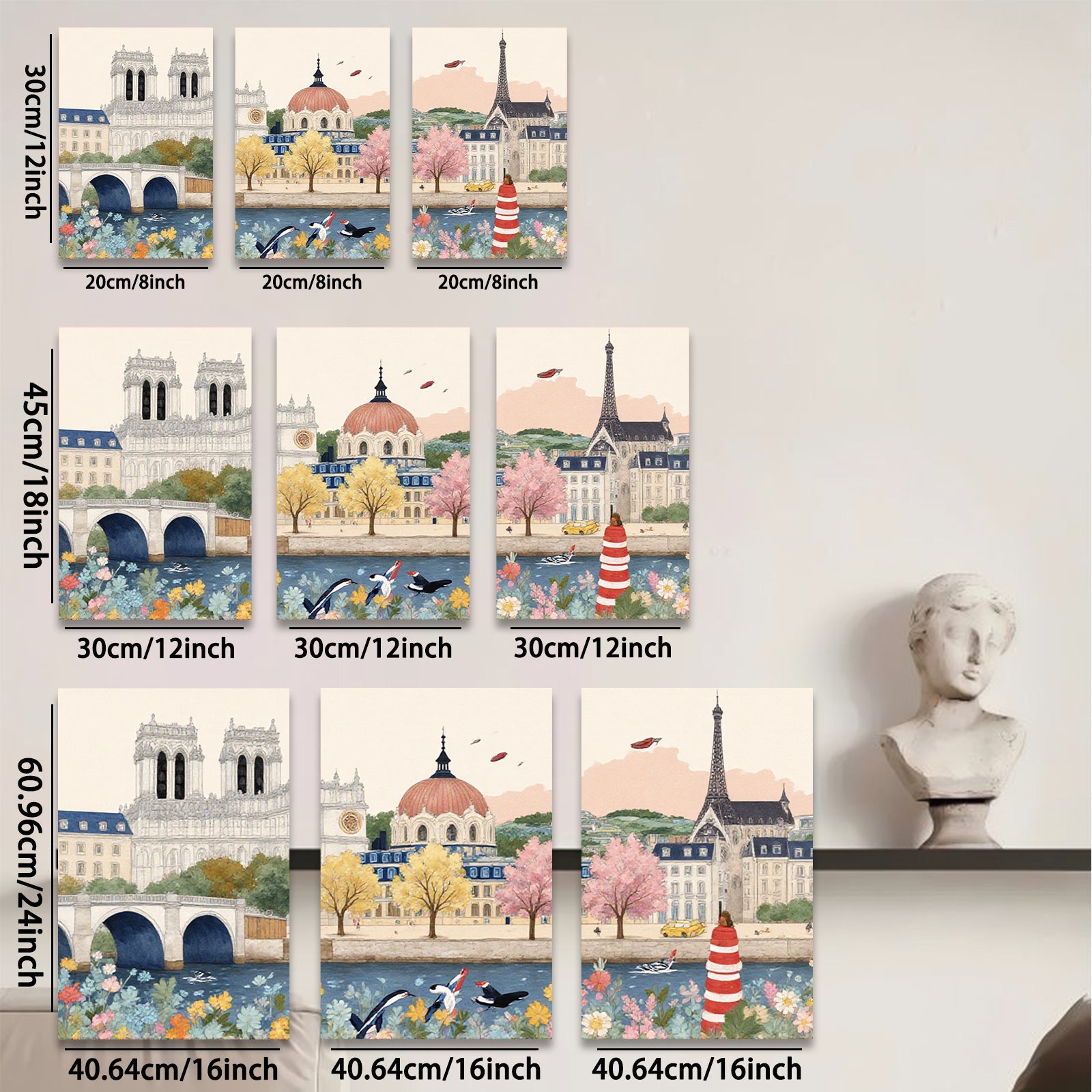 2D flat 1pc Parisian Riverbank Blooms Vivid Cityscape Wall Art Living Room Bedroom Decor Farmhouse Style Modern Gallery Wrapped Canvas Prints